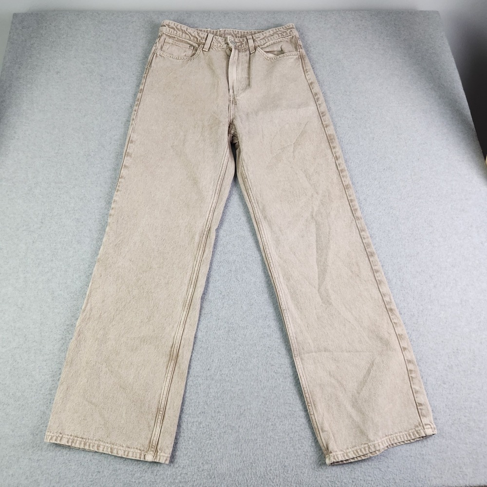 &Denim Jeans Womens 8 Tan Medium Wash Stretch Ultra High Waist Grunge Wide Leg
